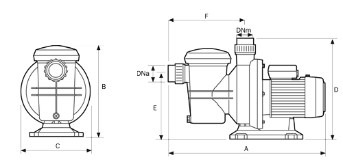 Plan coté de la pompe Espa Silver